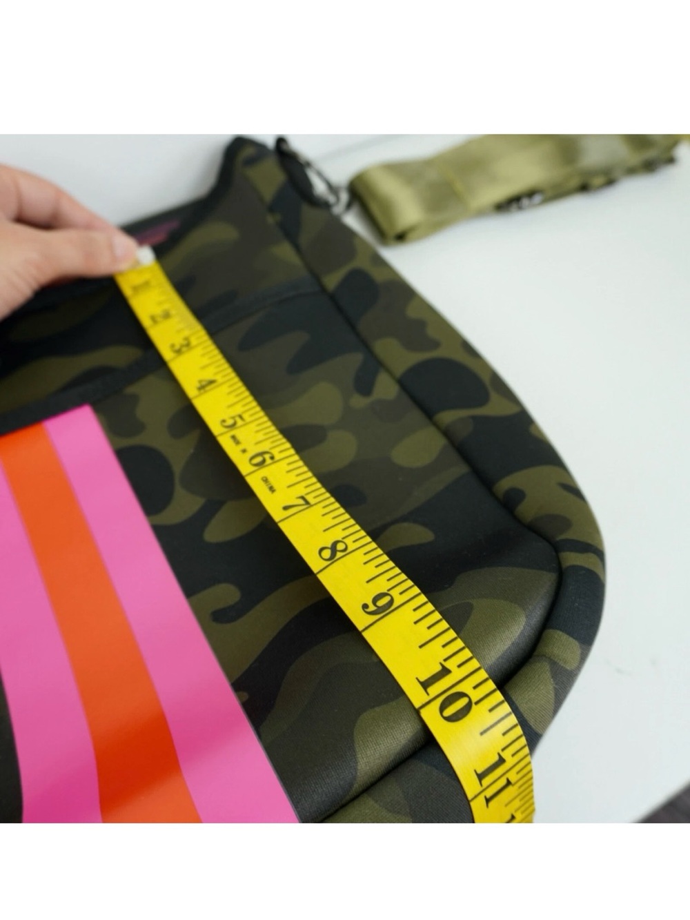 HAUTE SHORE Camo Messenger Bag with Pink & Orange Center Stripe NWOT - Picture 7 of 13